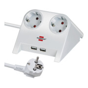 Desktop Power USB-lader met 2 USB-laadcontactdozen 2100mA 2-voudig wit gepolijst 1,8 m