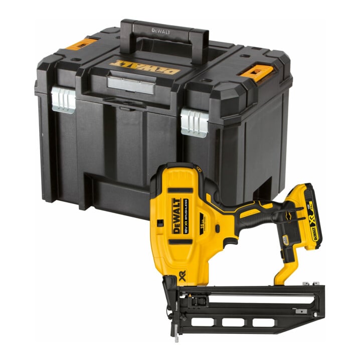 Set DeWalt 18,0 Volt Akku-Stauchkopfnagler 0° (bürstenlos), 32-64mm, 16ga Durchmesser 1,6mm - Basisversion + Ersatz-Akku DCB184-XJ