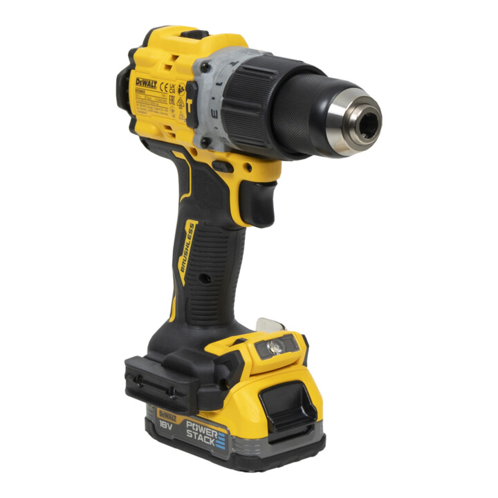 DEWALT 18V XR Akku-Schlagbohrschrauber (bürstenlos) inkl. 2x Powerstack Akku (18 Volt / 1,7 Ah) mit Pouch-Akku Technologie DCD805E2T-QW