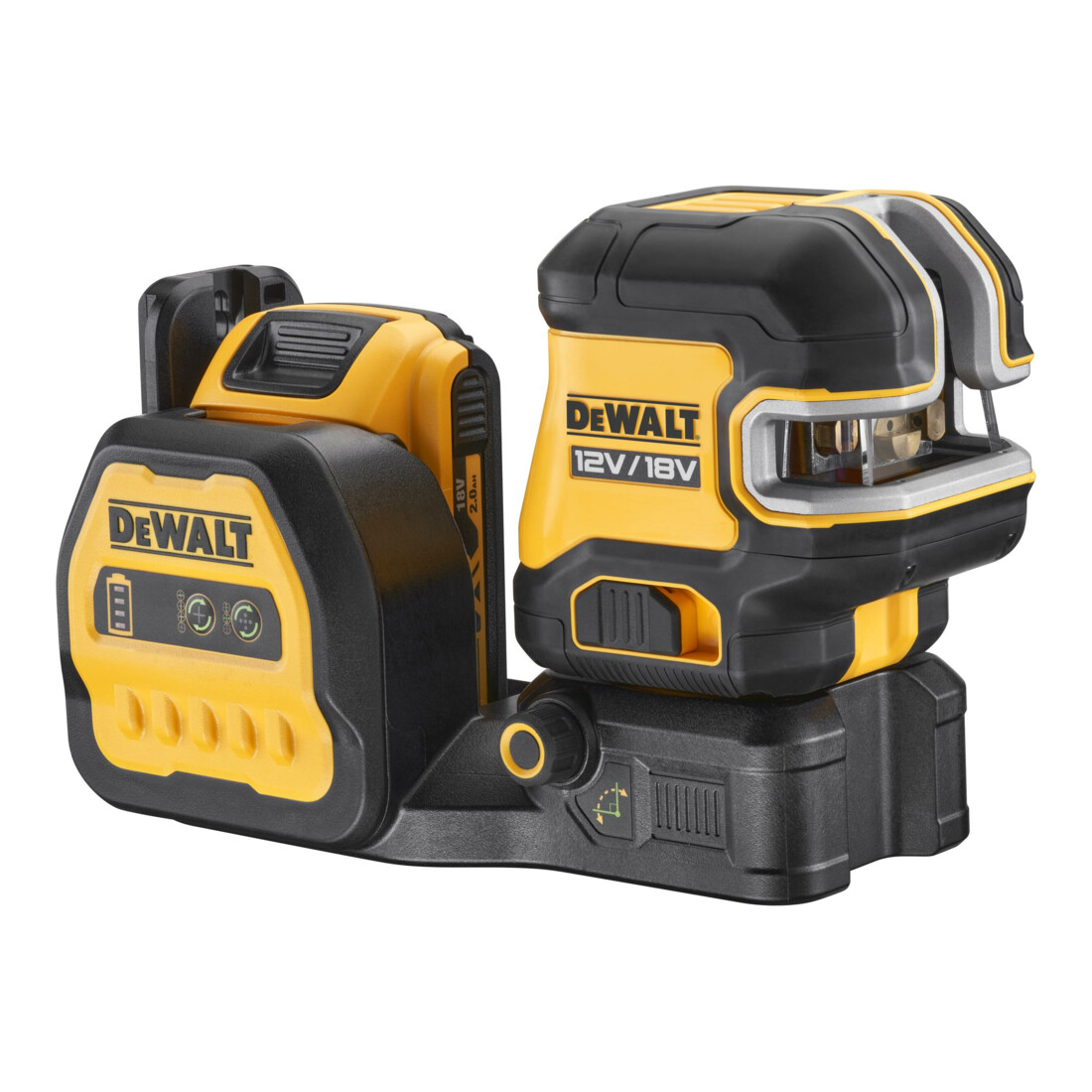 DEWALT 5 Punkt Kreuzlinien-Laser grün (1 x H / 1 x V / Lot oben & unten / 3 x H Punkte) inkl. 18V / 2Ah Akku, kompatibel mit 12V und 18V XR Akkus DCE825D1G18-QW