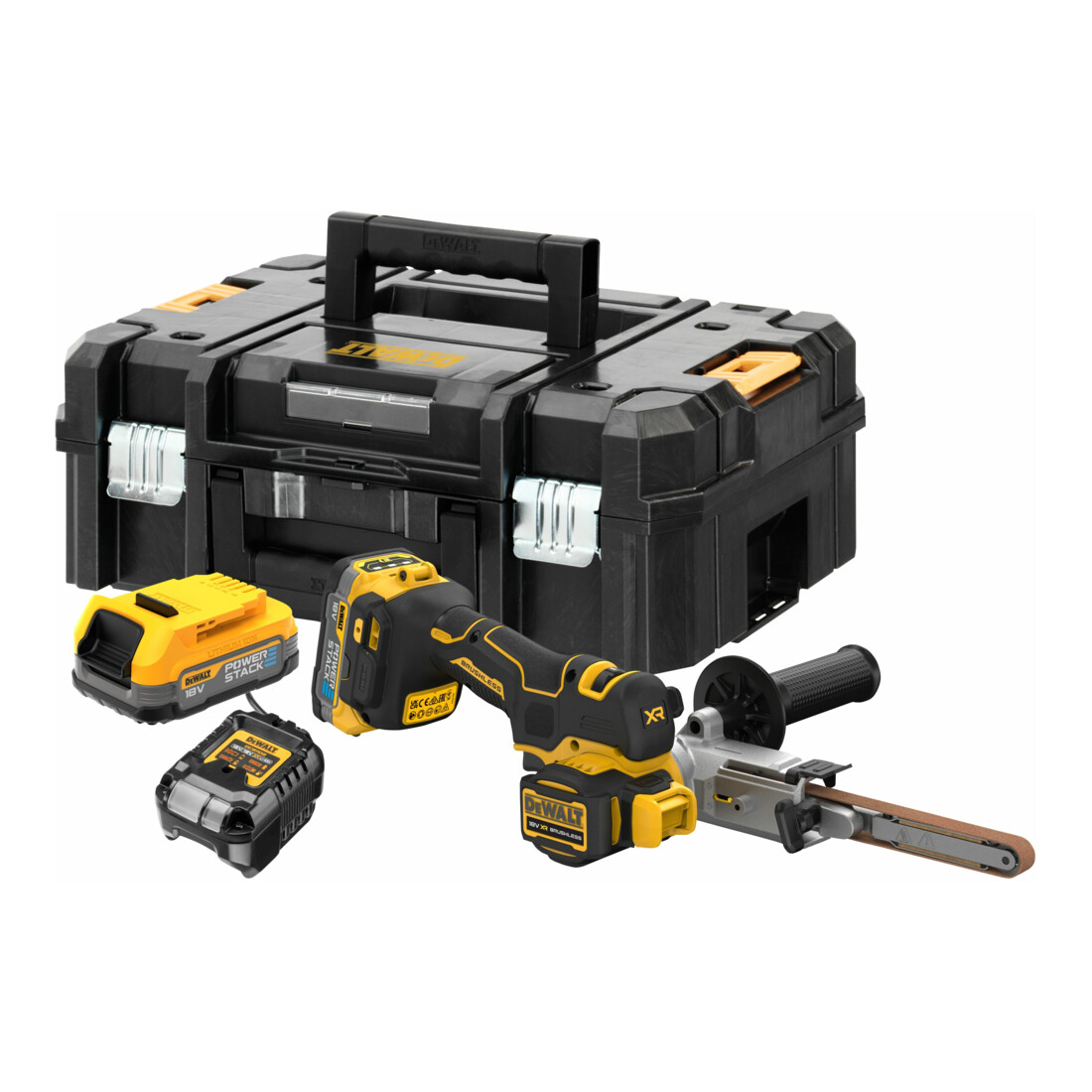 DEWALT Akku-Bandfeile inkl. 2x Powerstack Akku (18 Volt / 1,7 Ah) mit Pouch-Akku Technologie