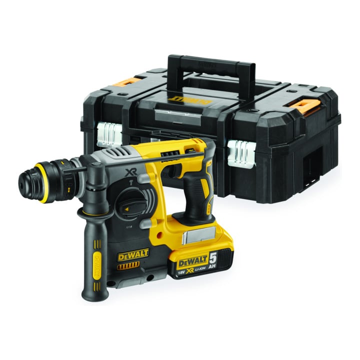 Set DeWalt Akku-Kombihammer 18,0 Volt 5,0 Ah Li-Ion + Stier SDS-Plus Bohrer & Meißelsatz 17-teilig