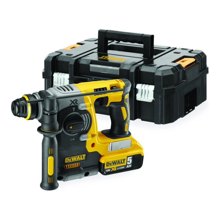 Set DeWalt Akku-Kombihammer, 18,0 Volt, 5,0 Ah Li-Ion + Stier SDS-Plus Bohrer & Meißelsatz, 17-teilig
