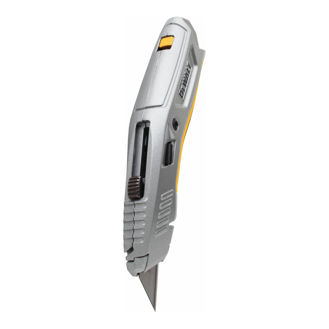 DEWALT Arbeitsmesser mit einziehbarer Klinge, Vollmetallgehäuse inkl. 5 induktionsgehärteten Ersatzklingen DWHT10319-0