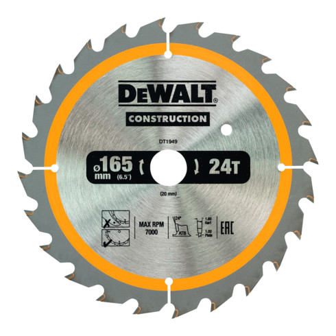 DEWALT cirkelzaagblad accu 165/20 mm 24WZ DT1949-QZ