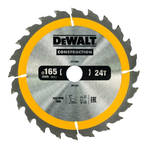 DEWALT cirkelzaagblad handcirkelzaag 165/20 mm 24WZ DT1934-QZ