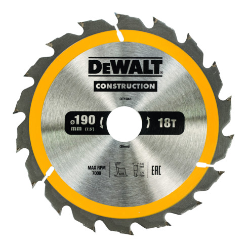 DEWALT cirkelzaagblad handcirkelzaag 190/30 mm 18WZ DT1943-QZ