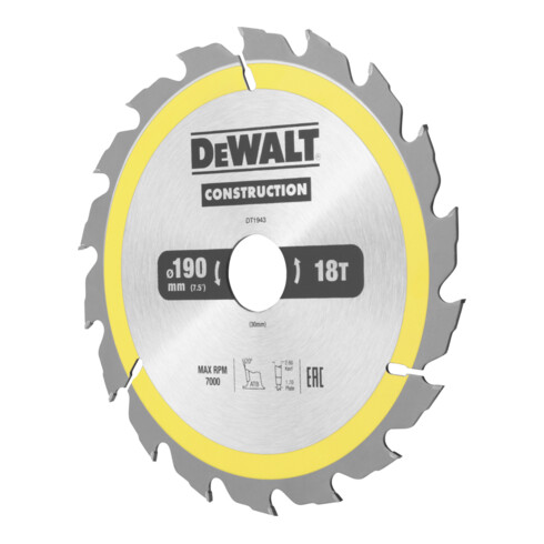 DEWALT cirkelzaagblad handcirkelzaag 190/30 mm 18WZ DT1943-QZ