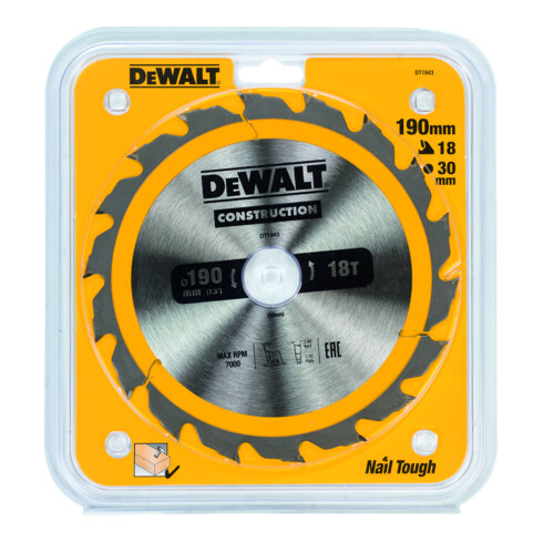 DEWALT cirkelzaagblad handcirkelzaag 190/30 mm 18WZ DT1943-QZ