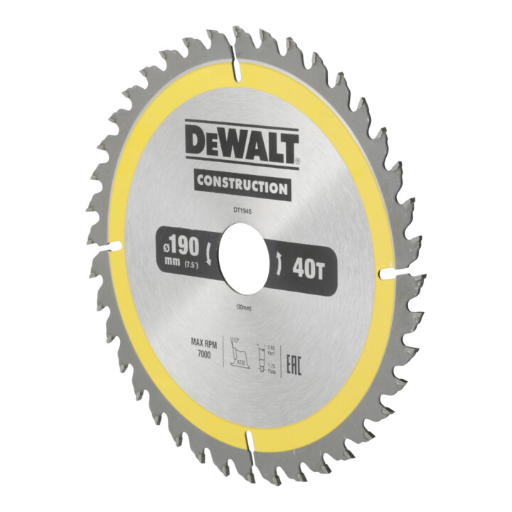 DEWALT cirkelzaagblad handcirkelzaag 190/30 mm 40WZ DT1945-QZ