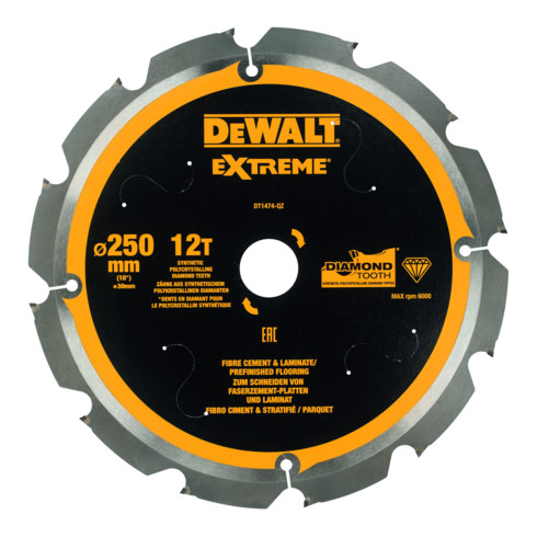 DEWALT cirkelzaagblad PCD 250/30 mm 12Z DT1474-QZ