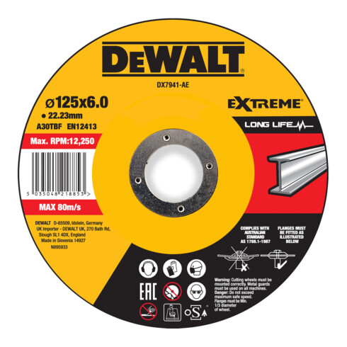 DEWALT EXTREME Schruppscheibe 125x6x22,23mm Metall Typ 42 (gekröpft) DX7941-AE