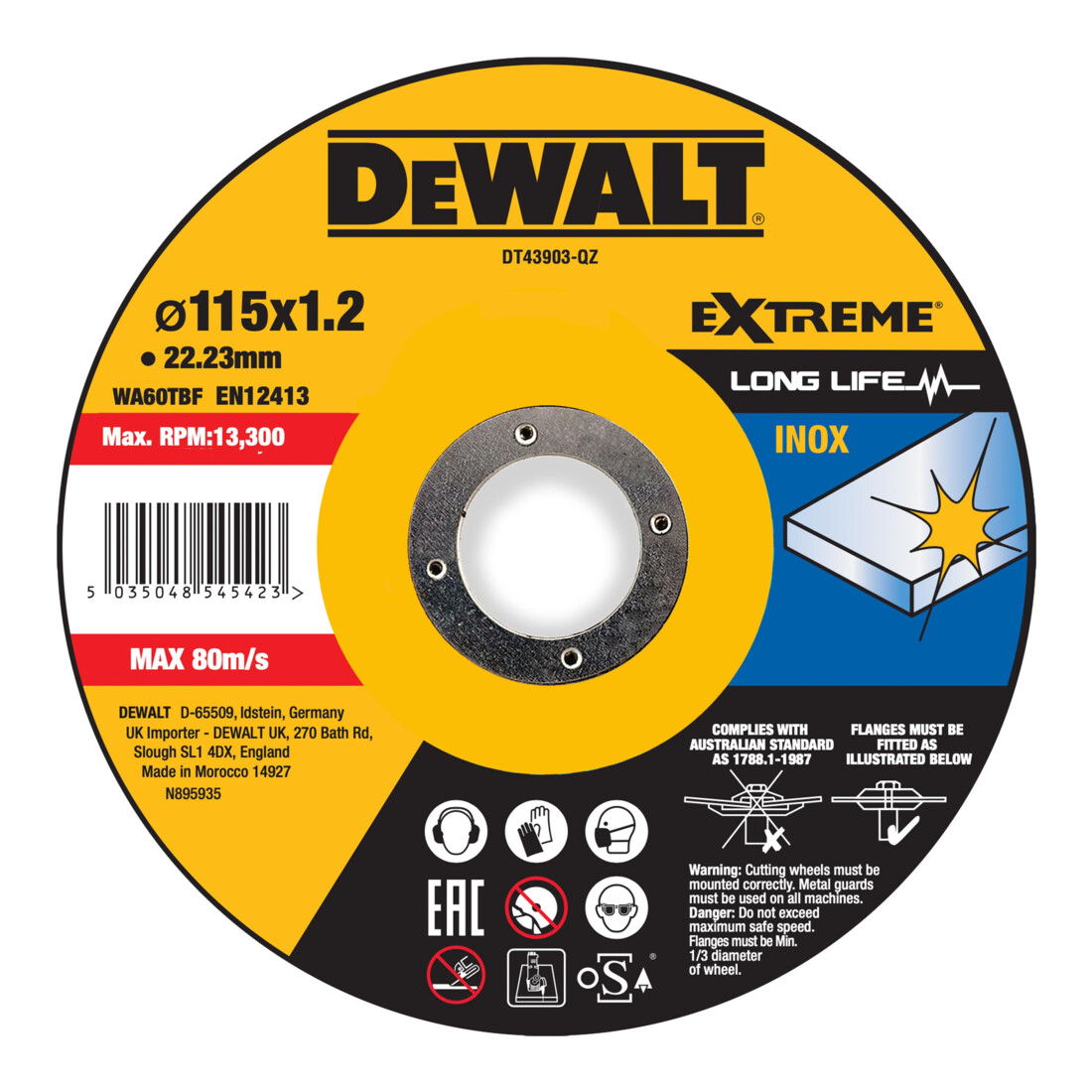 DEWALT EXTREME Trennscheibe 115x1,2x22,23mm Inox Typ 41 (flach) DT43903-QZ