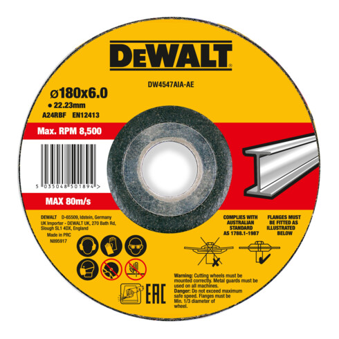 DEWALT High Performance Schruppscheibe 180x6x22,23mm Metall Typ 42 (gekröpft) DW4547AIA-AE
