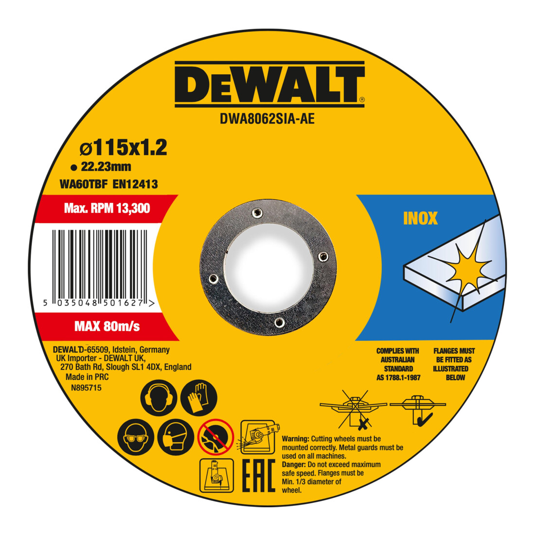 DEWALT High Performance Trennscheibe 115x1,2x22,23mm Inox Typ 41 (flach) DWA8062SIA-AE