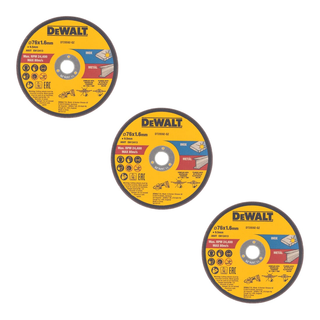 DEWALT High Performance Trennscheibe 76x1,6x9,5mm Inox und Metall Typ 41 (flach) DT20592-QZ
