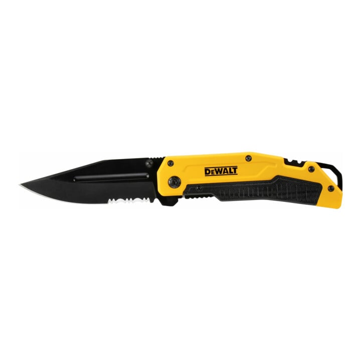DEWALT Klappmesser 82mm mit robustem Aluminiumgehäuse und integrierten Abisolierklingen DWHT0-10313