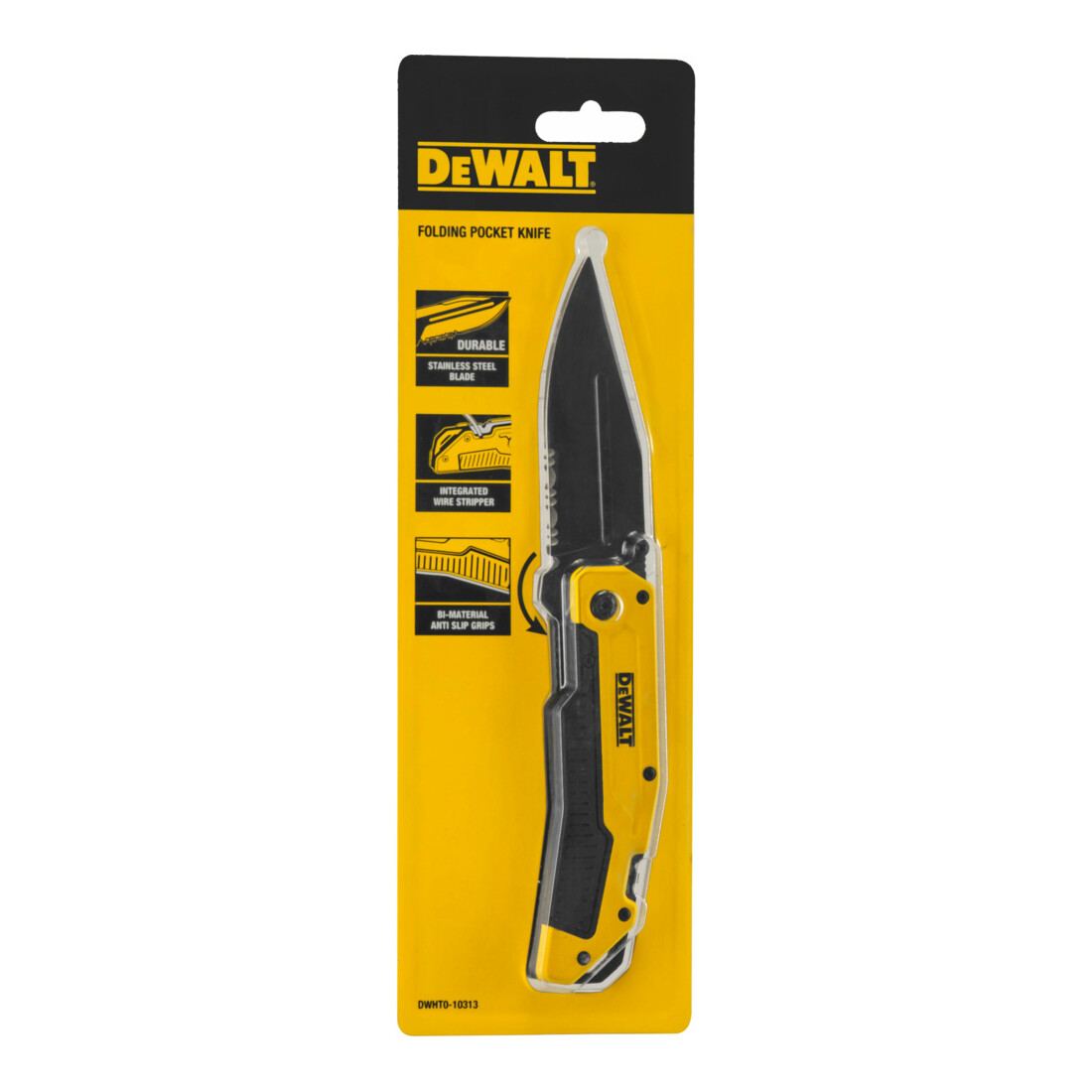 DEWALT Klappmesser 82mm mit robustem Aluminiumgehäuse und integrierten Abisolierklingen DWHT0-10313