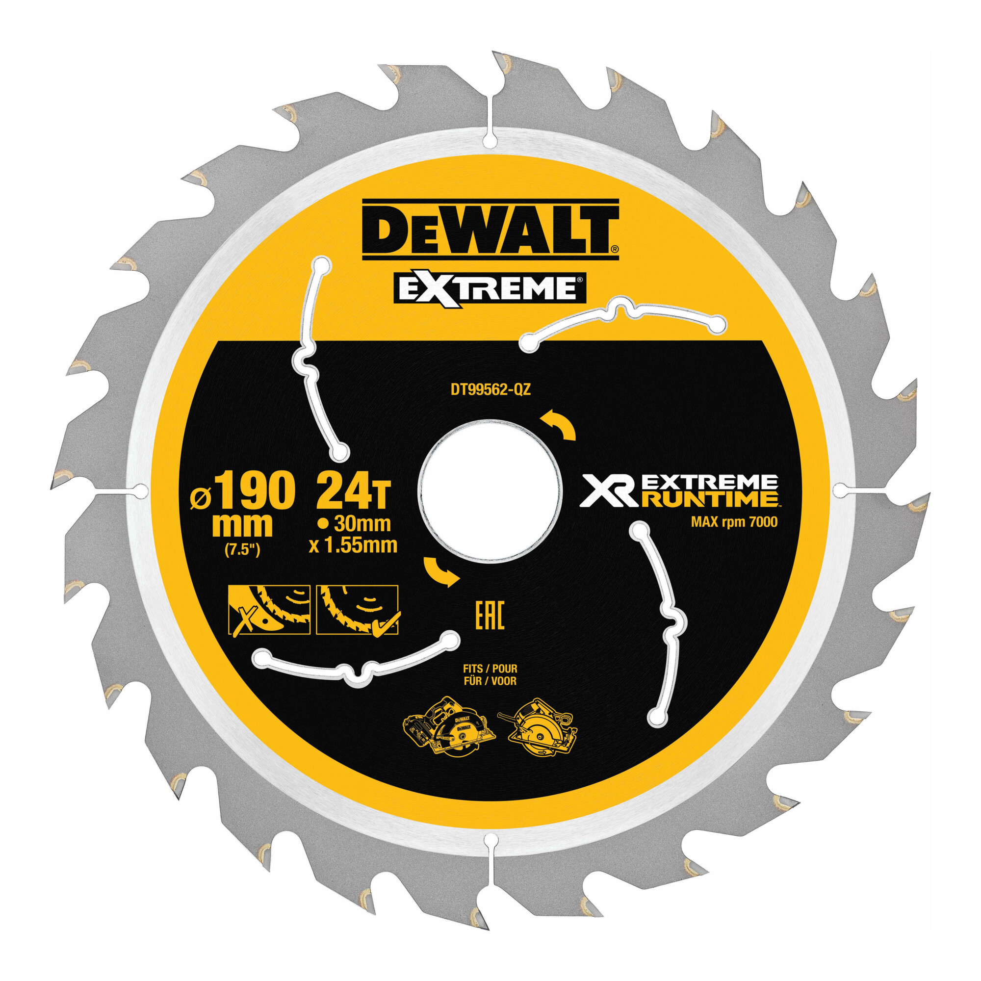DEWALT Kreissägeblatt Handkreissäge 190/30 mm 24WZ/FZ DT99562-QZ