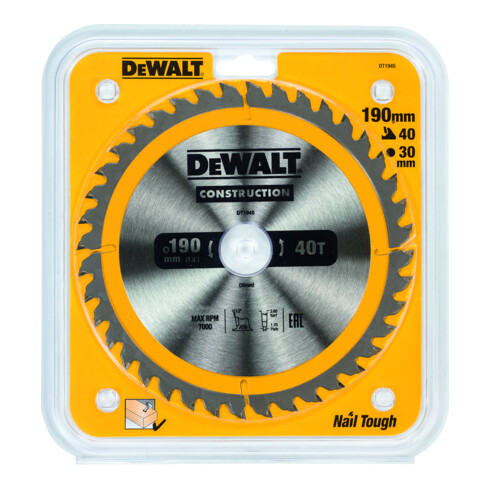 DEWALT Kreissägeblatt Handkreissäge 190/30 mm 40WZ DT1945-QZ