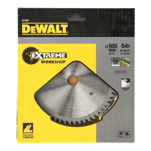 DEWALT Lama per sega circolare manuale 165/20mm 54TFZ DT1087-QZ