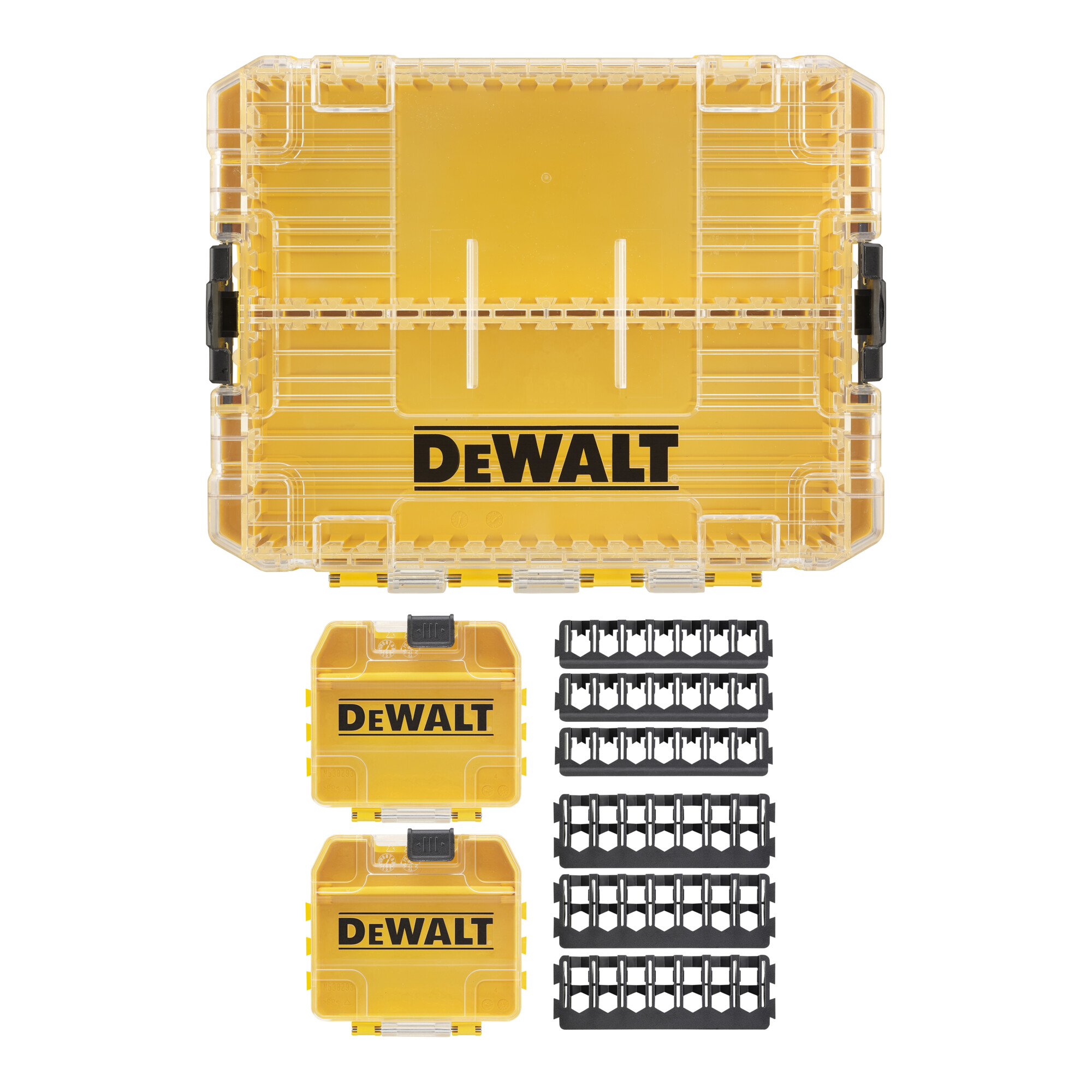 DEWALT Mittlerer TOUGHCASE Koffer inkl. Schüttboxen und Halterungen für 25mm und 57mm Schrauberbits, leer zum Nachfüllen DT70803-QZ