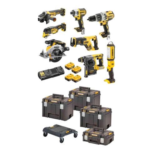 DEWALT Set de perceuse-visseuse à percussion sans fil 18V / 5Ah DCD 996, DCF 887, DCH 273, DCG 405, DCS 367, DCS 356, DCS 565, DCL 050, DCB 184