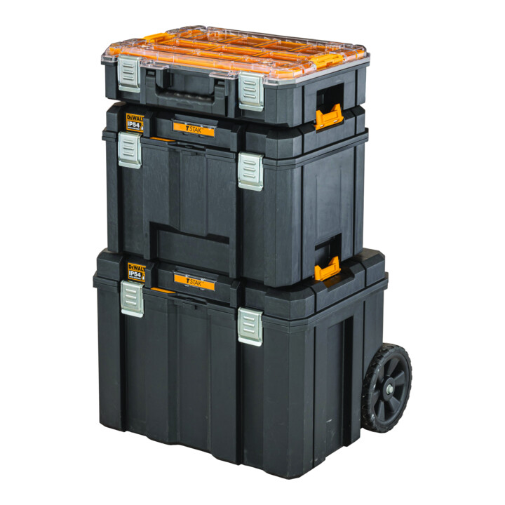 DEWALT TSTAK Grande boîte mobile avec protection IP54, poignée télescopique et roues robustes