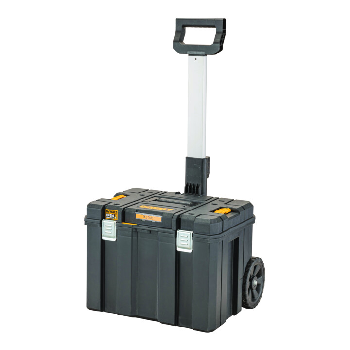 DEWALT TSTAK Großvolumige, mobile Box mit IP54 Schutz, Teleskopgriff und Schwerlasträdern