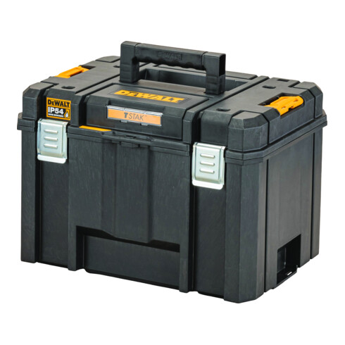 DEWALT TSTAK VI Tiefe Werkzeugbox mit herausnehmbarer Trage mit IP54 Schutz (44l Volumen)