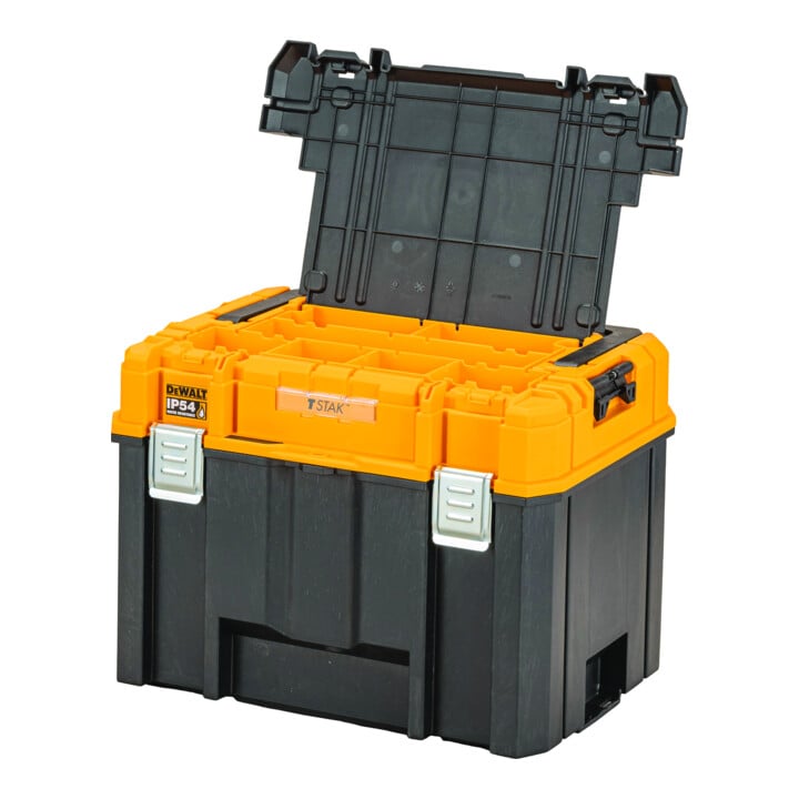 DEWALT TSTAK VII diepe gereedschapskist met IP54-bescherming voor grote machines en accessoires (44l inhoud)
