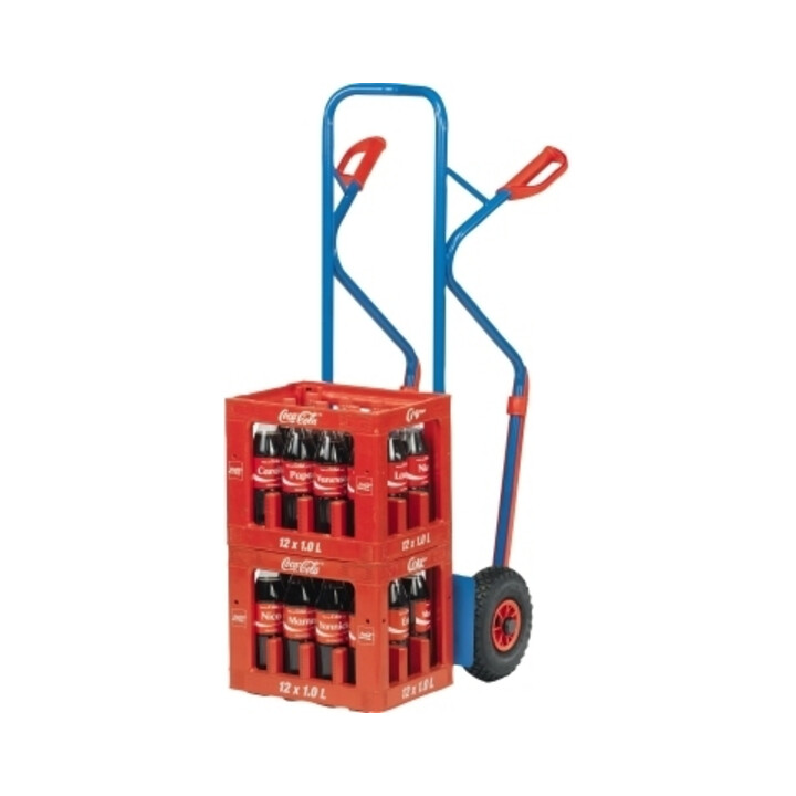 Diable en tube d'acier fetra hauteur 1300mm, plateau 250x320mm, roues gonflables, charge max. 300kg, bleu