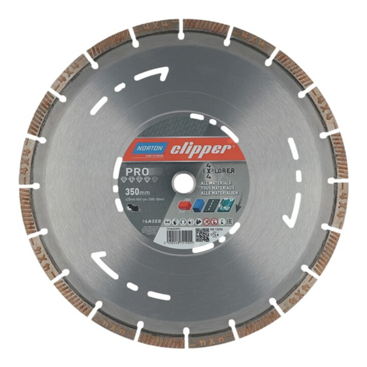 Diamanttrennscheibe 4x4 Explorer D.350mm Bohr.20mm 3,2mm 12mm NORTON CLIPPER