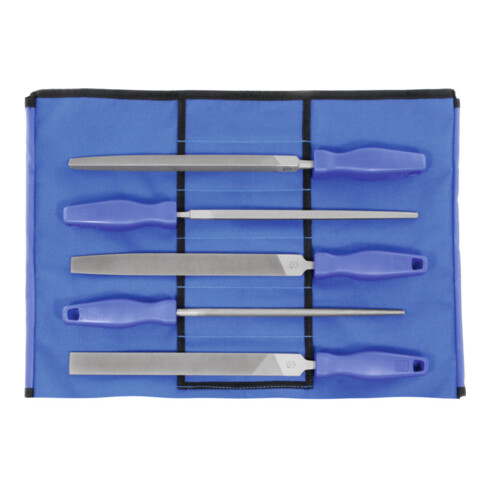 Dick Jeu de limes universelles 5 pièces, dans une trousse taille 3, Longueur sans queue: 250 mm