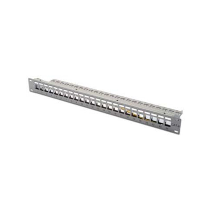 DIGITUS Panneau de brassage modulaire blindé 24 ports, vide, 1U, gris DN-91410