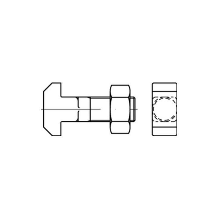 DIN 186 Form B Hammerkopfschraube M16x50 Stahl 4.6 blank m. Vierkant u. Mutter