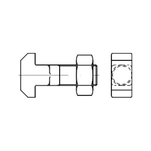 DIN 186 Hammerschraube mit Vierkant, mit Mutter, Mu 4.6 B M6x45 HP