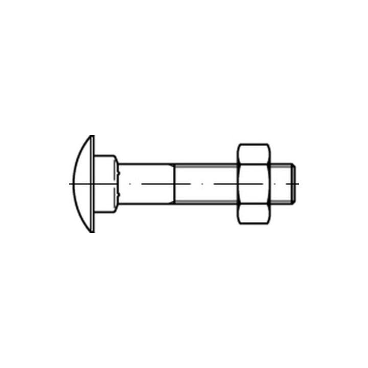 DIN 603 Flachrundschraube M16x35 Stahl 4.6 galvanisch verzinkt m. Vierkantansatz u. Mutter