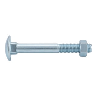 DIN 603 Flachrundschraube Vollgewinde mit Vierkantansatz und Mutter, 4.6, blank
