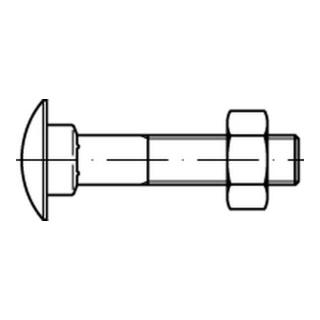 DIN 603 Flachrundschraube Vollgewinde mit Vierkantansatz und Mutter, 4.6, blank