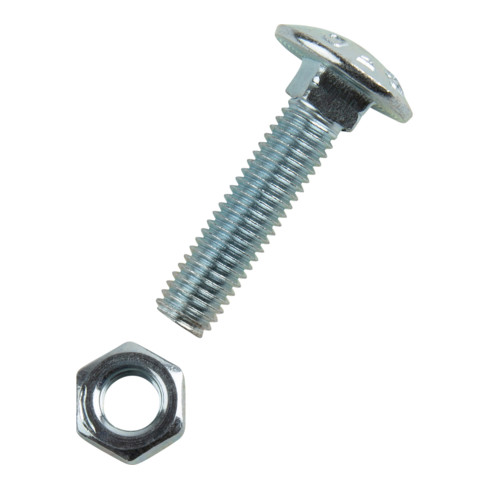 DIN 603 Flachrundschraube M8x35 Stahl 4.6 galvanisch verzinkt m. Vierkantansatz u. Mutter
