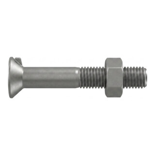 DIN 604 Senkkopfschraube mit Nase und Mutter, Stahl 4.6, blank