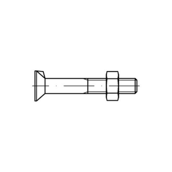 DIN 604 Senkkopfschraube M16x75 Stahl 4.6 blank m. Nase u. Mutter