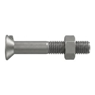 DIN 604 Senkkopfschraube mit Nase und Mutter, Stahl 4.6, blank