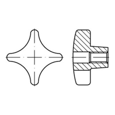 DIN 6335-D Kreuzgriff Grauguss 32 M 6 mit Gewinde-Durchloch