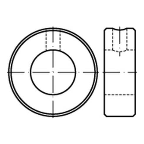 DIN 705 Form B Stellring mit Gewindestift und Schlitz, leichte Reihe, mit Bohrung für Kegelstift, Stahl, blank