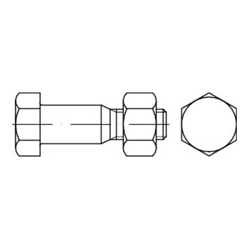 DIN 7968 Sechskant-Passschraube, für Stahlkonstruktionen, mit Mutter, Mu 5.6 tZn ÜZ M16x90 HP