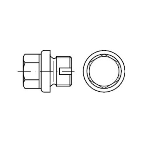 DIN 910 Vis de fermeture avec collerette, hexagone extérieur, lourd, filetage cylindrique FEIN, 1.4571 EG 1/4 A avec ventilationHP