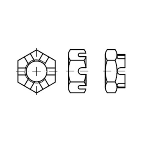 DIN 937 Kronenmutter, niedrige Form, 17H M10 HP
