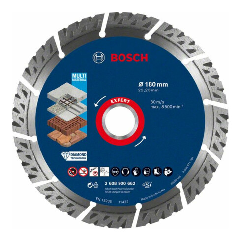 Bosch Disco da taglio diamantati EXPERT MultiMaterial 180x22,23x2,4x12mm, per smerigliatrici angolari grandi con dado di serraggio
